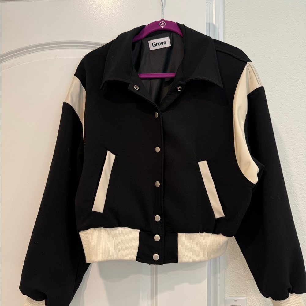 Grove Women's Black and White Varsity Bomber Jacket